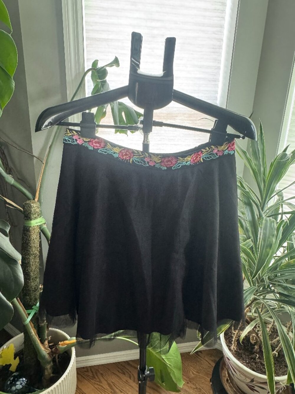 Whimsigoth Embroidered Floral Mesh Tulle Mini Skirt 🖤 Fairy-Core Skater Skirt